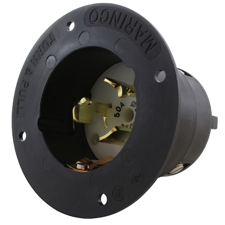 Ac Works Flanged Locking Inlet, Non-NEMA, 50 A, 250V AC, Three Phase, 3 Pole, Flush Mount, Screw Terminals CS8375